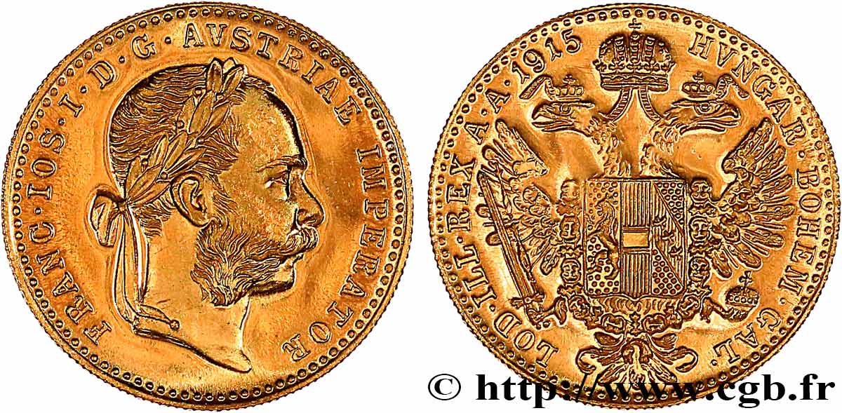 AUSTRIA 1 Ducat refrappe moderne François-Joseph Ier 1915  MS 