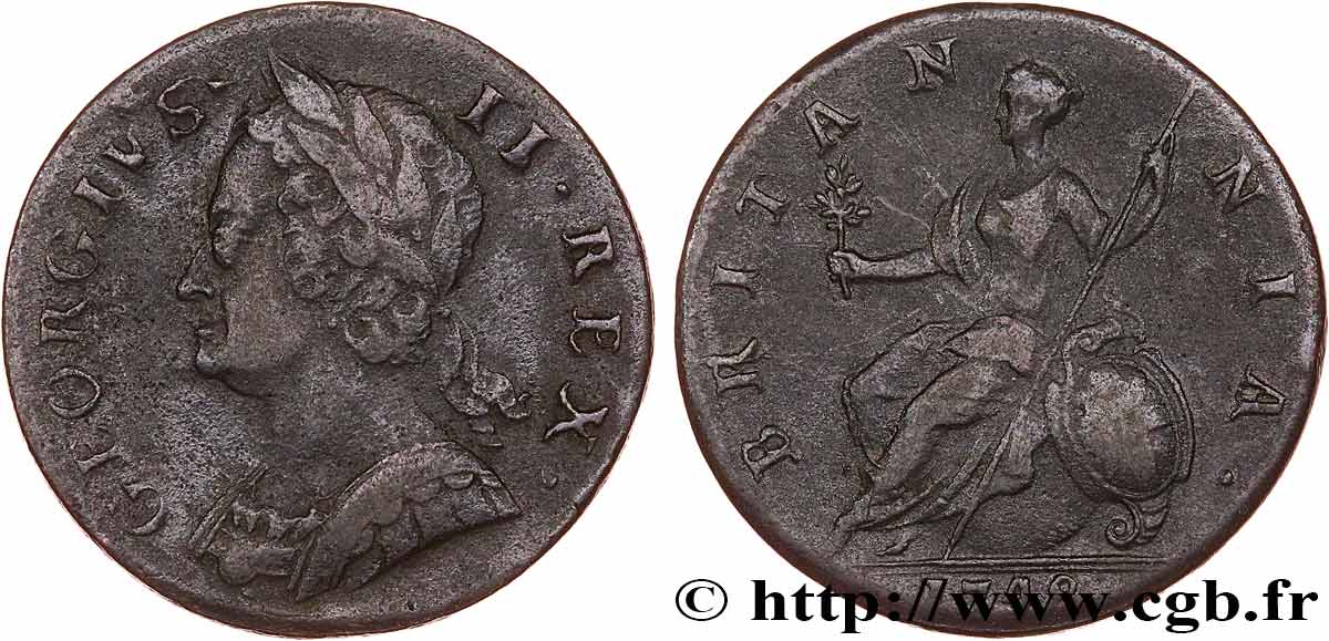 VEREINIGTEN KÖNIGREICH 1/2 Penny Georges II 1748  fSS 