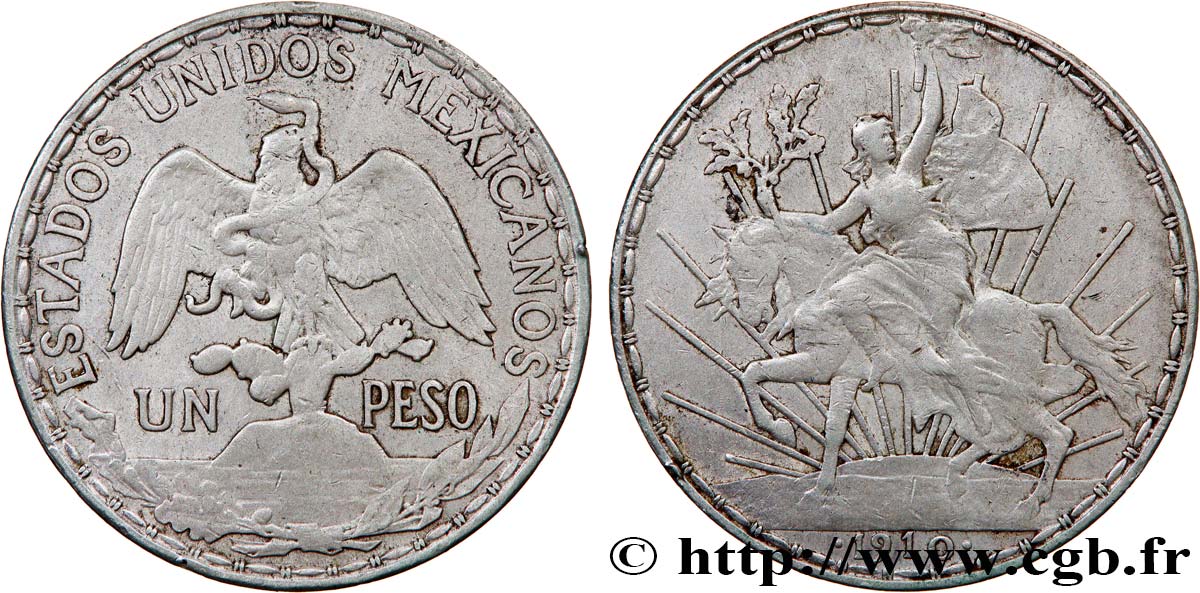 MEXIQUE 1 Peso Liberté à cheval  1910 Mexico TTB 