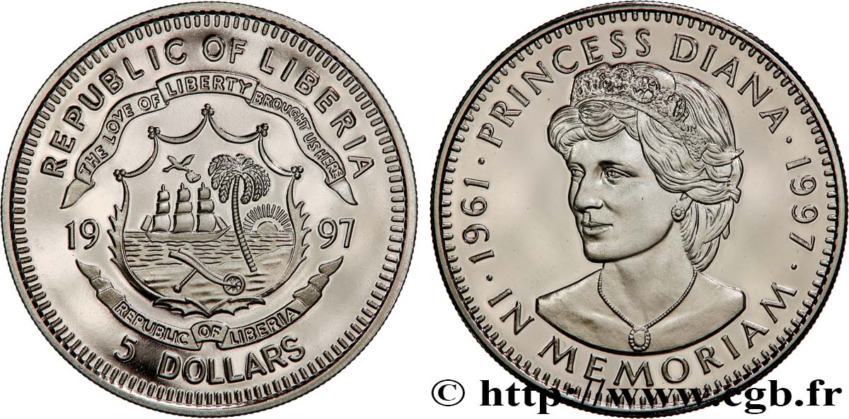 LIBERIA 5 Dollars Proof Princesse Diana 1997  MS 