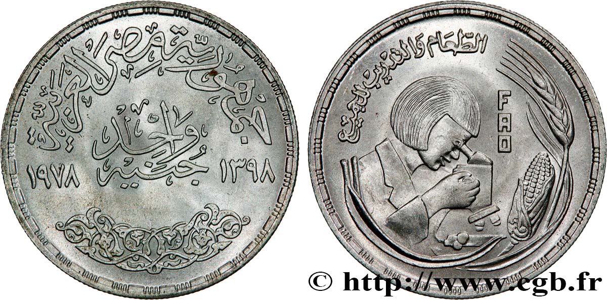 ÉGYPTE 1 Pound (Livre) F.A.O. AH 1398 1978  SUP 