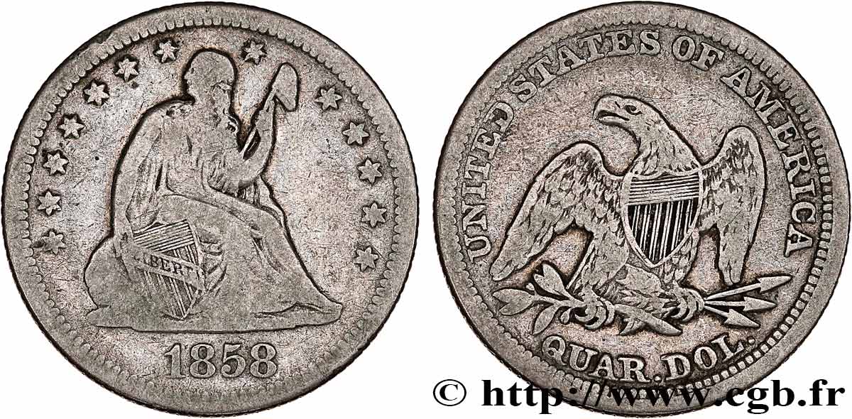 ESTADOS UNIDOS DE AMÉRICA 1/4 Dollar 1858 Philadelphie BC 