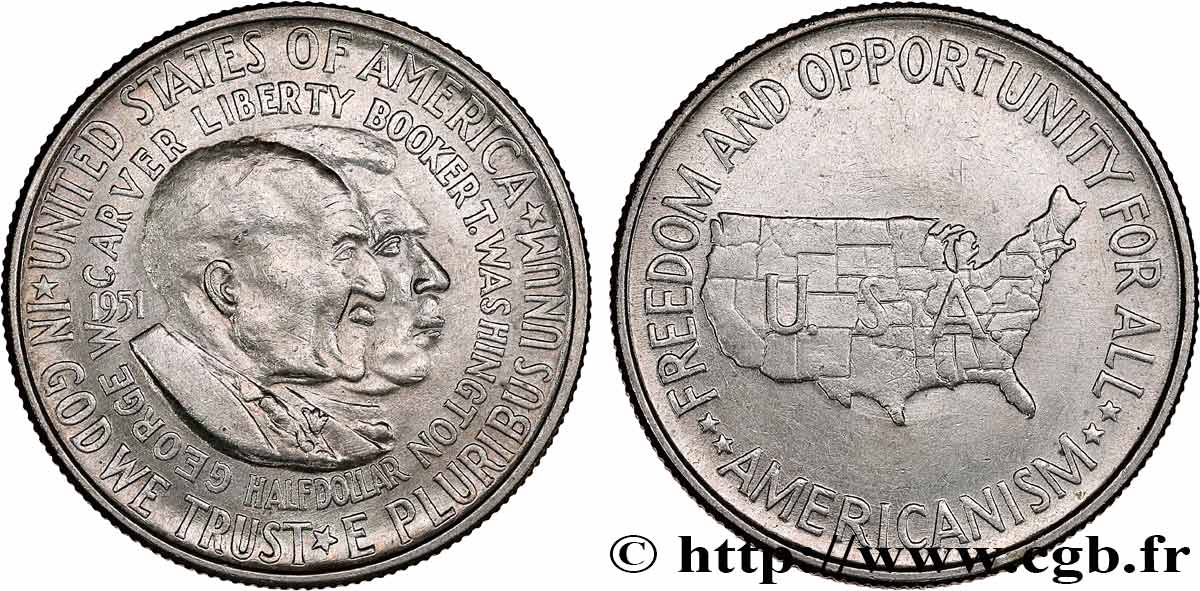 ÉTATS-UNIS D AMÉRIQUE 1/2 Dollar George Carver et Brooker T. Washington 1954 Philadelphie TTB+ 