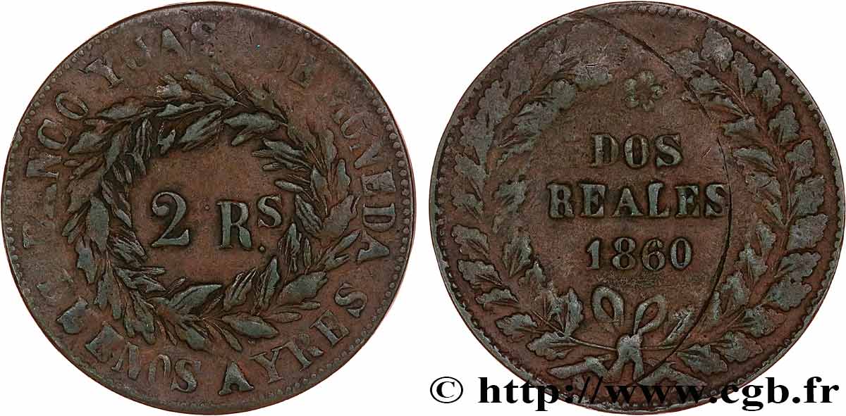 ARGENTINE 2 Reales Buenos Aires 1860  TB+ 