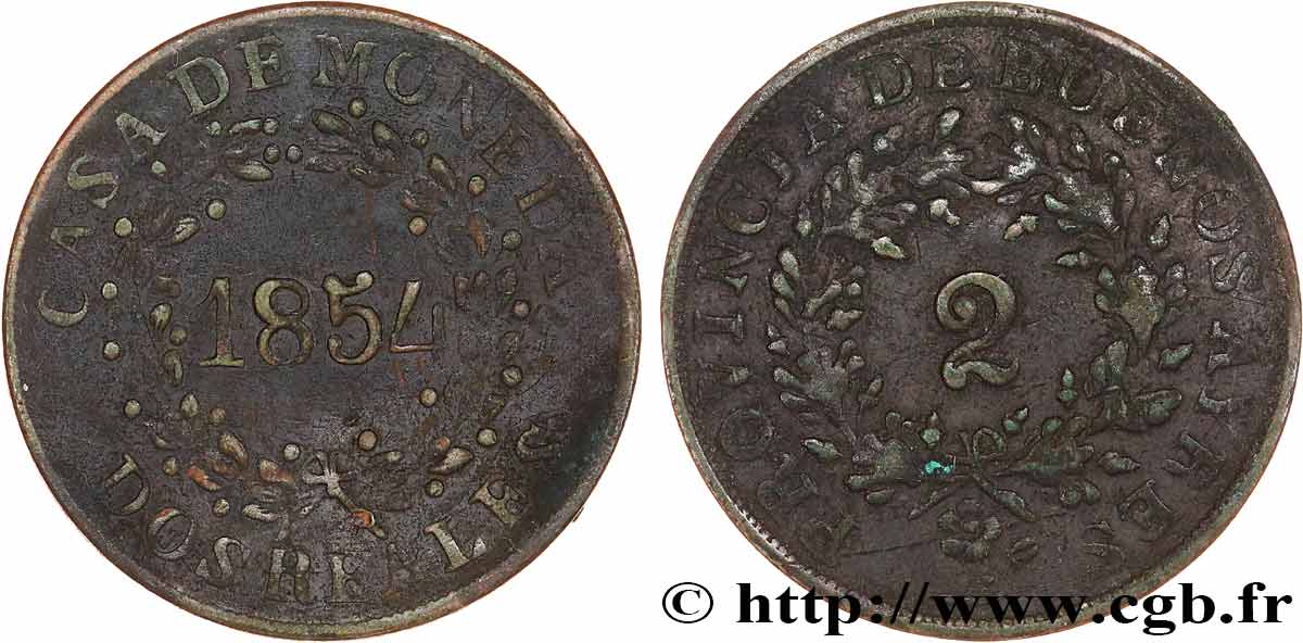 ARGENTINE 2 Reales Buenos Aires 1854  TB+ 