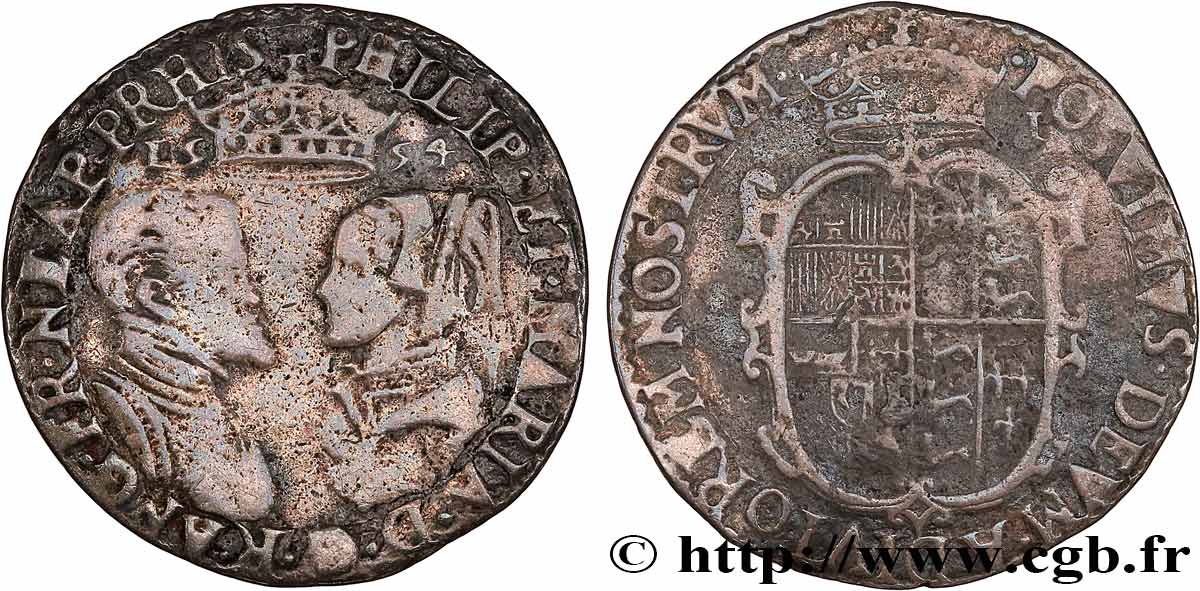 ANGLETERRE - PHILIPPE ET MARIE Shilling 1554 Londres TB 