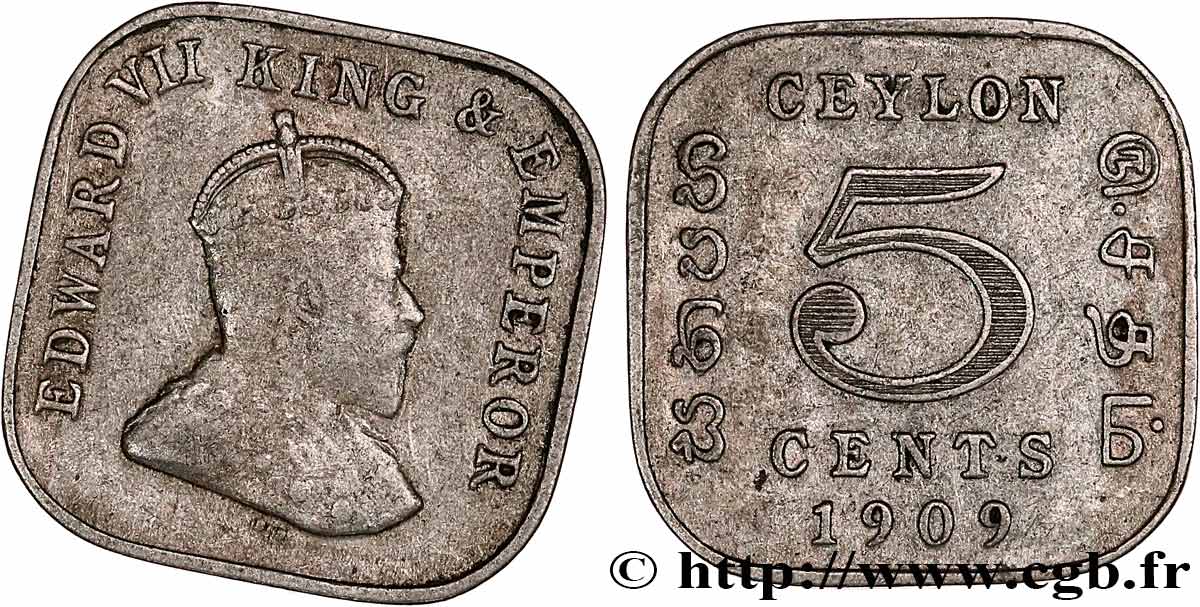 CEYLON 5 Cents Edouard VII 1909  VF 