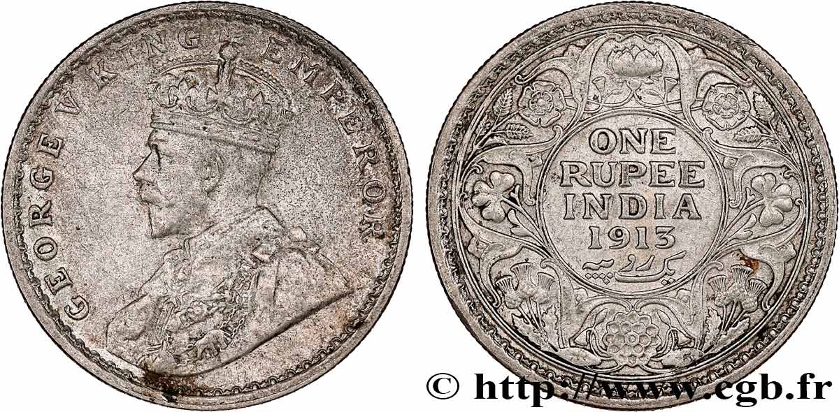 BRITISCH-INDIEN 1 Roupie Georges V 1913 Bombay SS 