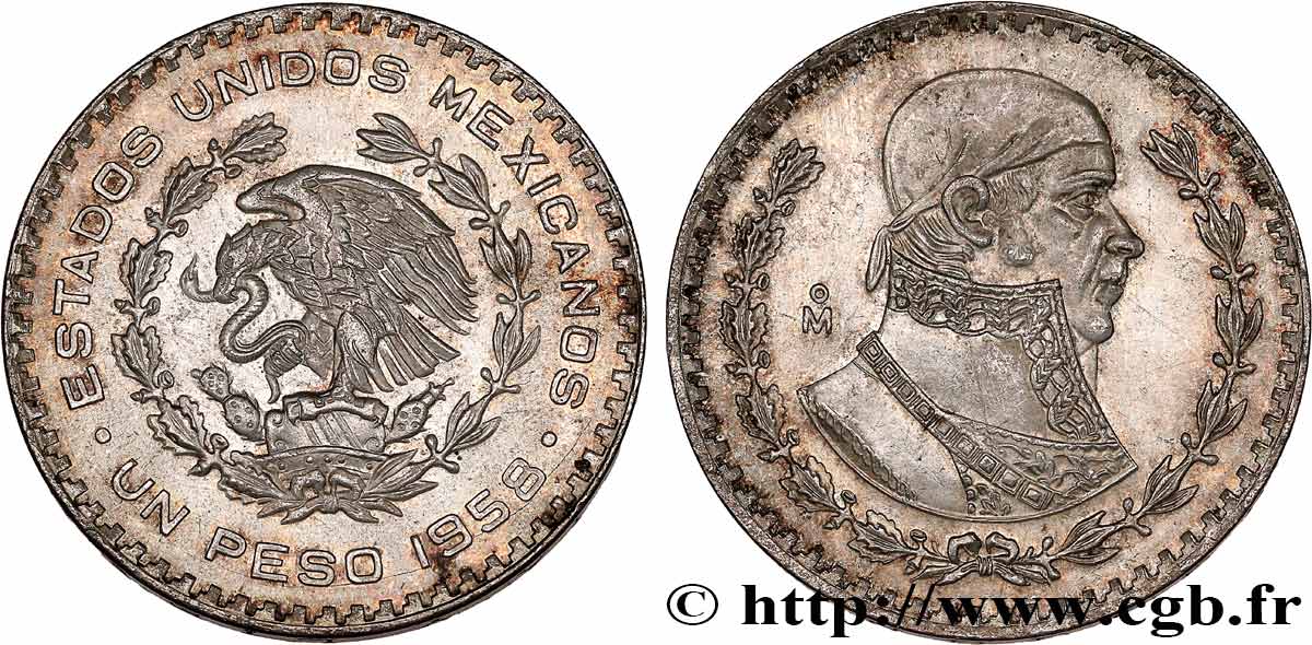 MEXIKO 1 Peso Jose Morelos y Pavon 1958 Mexico VZ 
