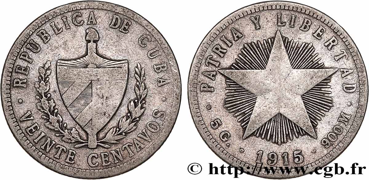 CUBA 20 Centavos 1915  TB 