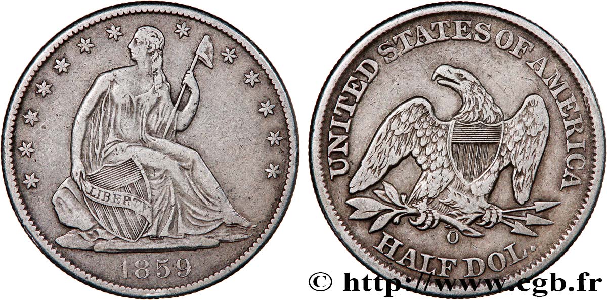 STATI UNITI D AMERICA 1/2 Dollar type Liberté assise 1859 Nouvelle-Orléans BB 