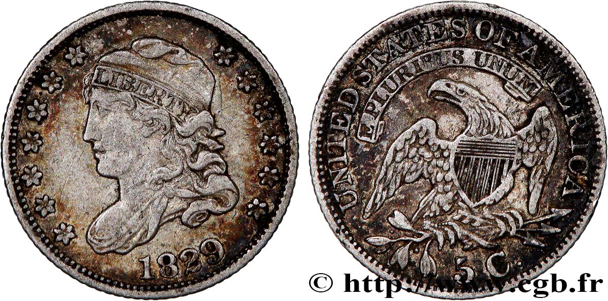STATI UNITI D AMERICA 5 Cents “capped bust” 1829 Philadelphie BB 