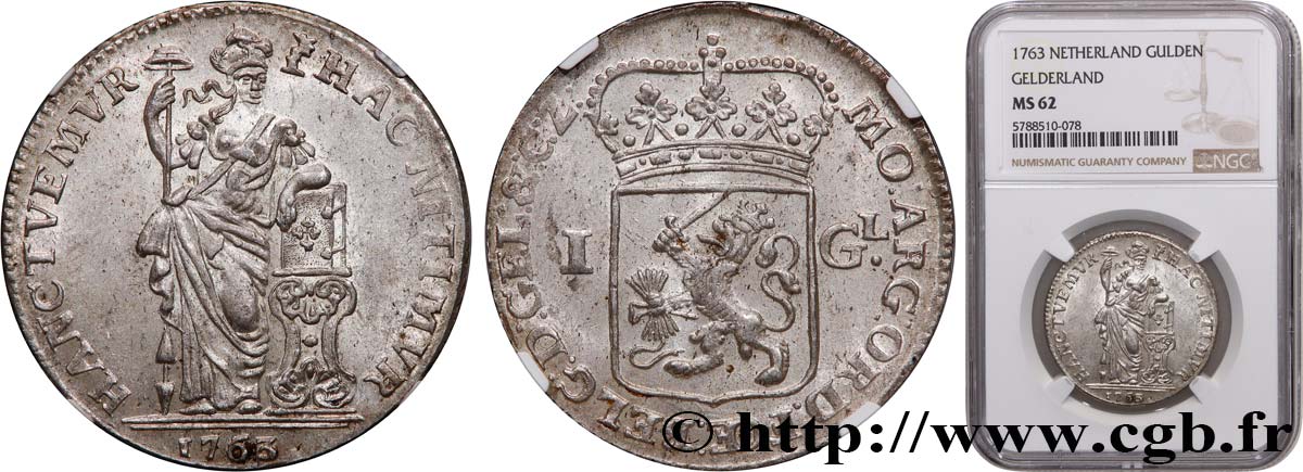 PROVINCES-UNIES - GUELDRE 1 Gulden 1763  MS62 NGC