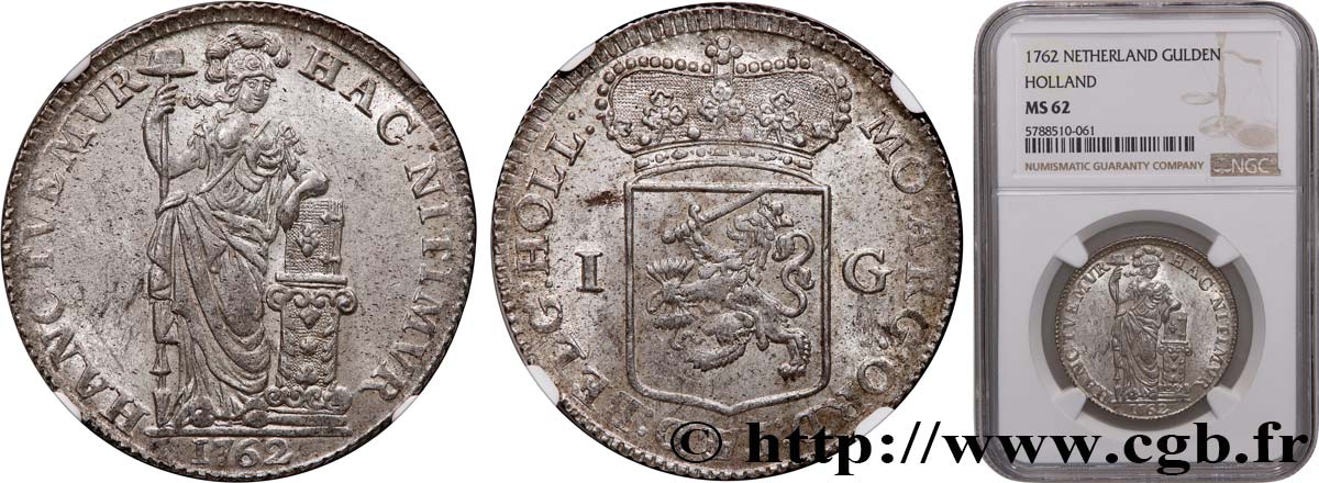 NIEDERLANDE - VEREINIGTEN PROVINZEN  - HOLLAND 1 Gulden 1762  VZ62 NGC