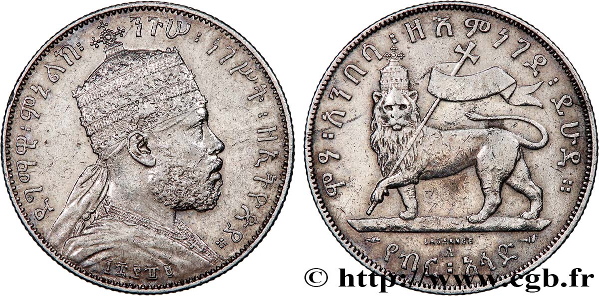 ETIOPIA 1/2 Birr Menelik II EE1889 1897 Paris q.BB 