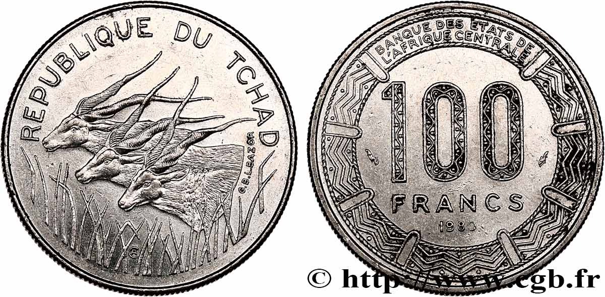 TCHAD 100 Francs type “BEAC”, antilopes 1980 Paris SUP 