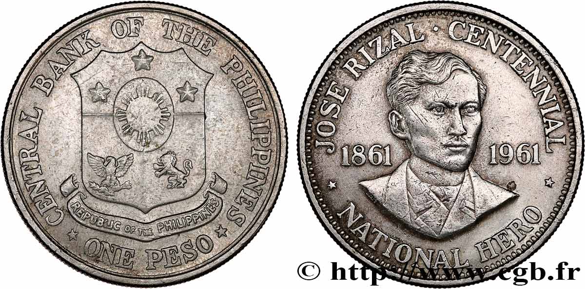 PHILIPPINES 1 Peso centenaire de la naissance de José Rizal 1961  TTB+ 