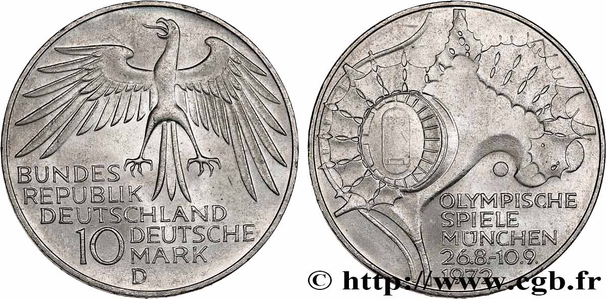 ALLEMAGNE 10 Mark XXe J.O. Munich - Stade Olympique 1972 Munich - D SUP 