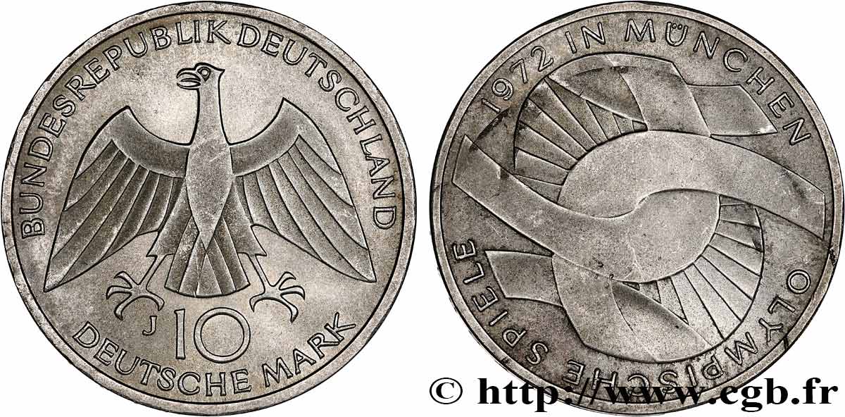 ALLEMAGNE 10 Mark / XXe J.O. Munich - L’idéal Olympique 1972 Hambourg - J SUP 