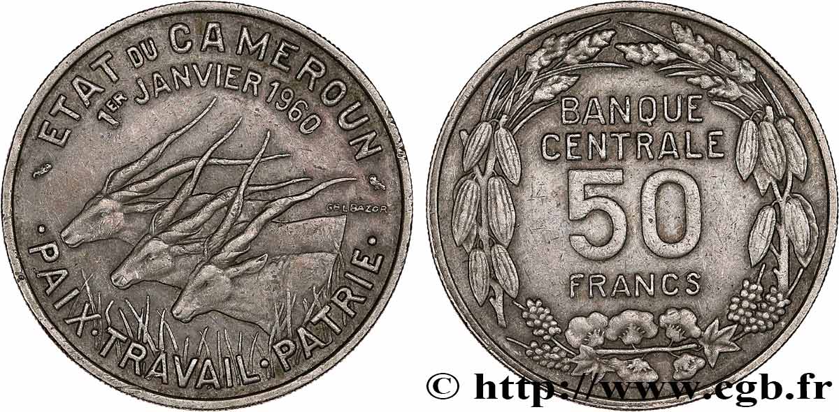 CAMERúN 50 Francs Etat du Cameroun, commémoration de l’indépendance 1960 Paris MBC 