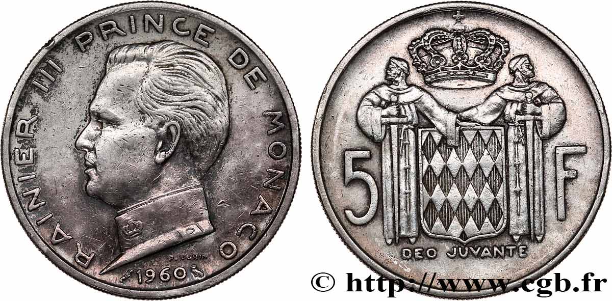 MONACO 5 Francs Prince Rainier III 1960 Paris TTB 