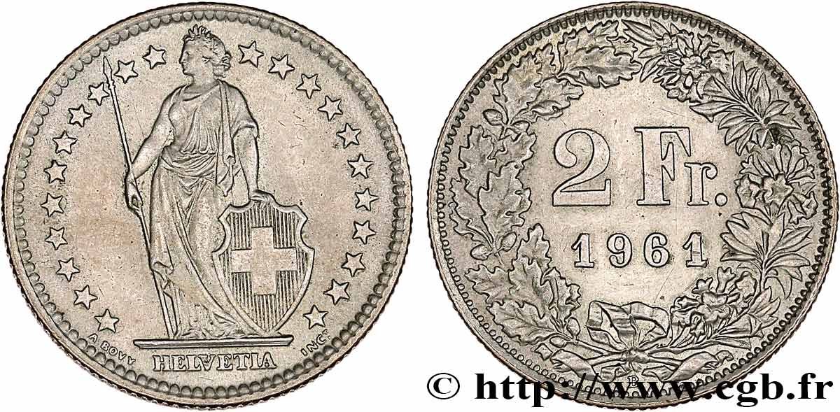 SUISSE 2 Francs Helvetia 1961 Berne - B Fwo_760874 Monde