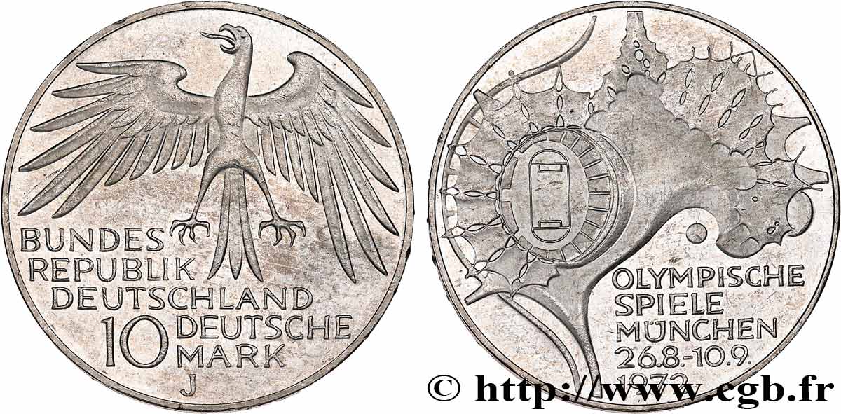 ALLEMAGNE 10 Mark XXe J.O. Munich : basket-ball et canoeing / aigle 1972 Hambourg SUP 