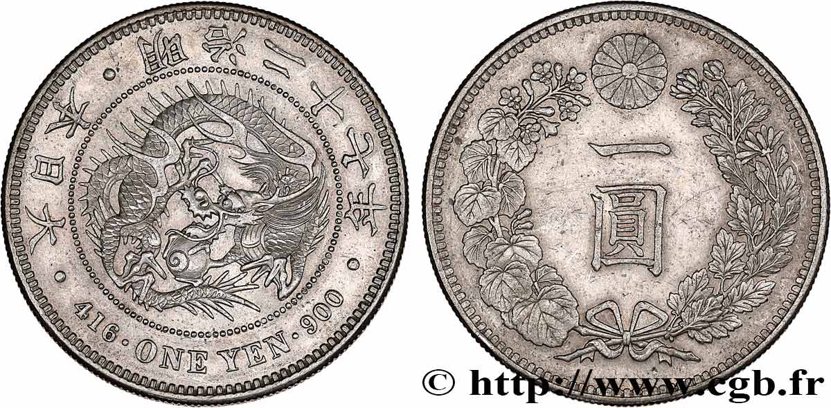 JAPON 1 Yen dragon an 27 Meiji 1894  TTB+ 
