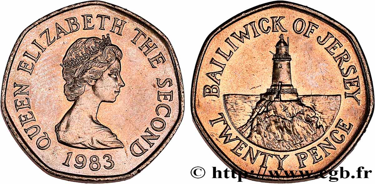 JERSEY 20 Pence Elisabeth II / phare de La Crobière 1983  SPL 