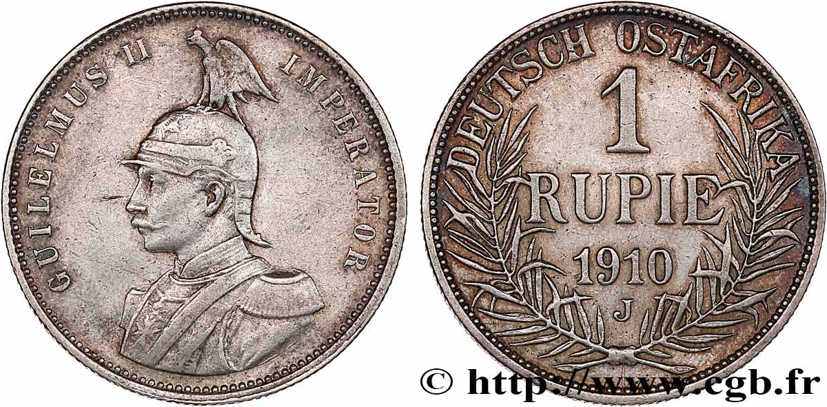 AFRICA ORIENTAL ALEMANA 1 Rupie (Roupie) Guillaume II Deutsch-Ostafrica 1910 Hambourg MBC 