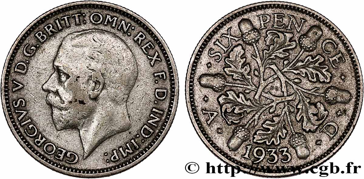 VEREINIGTEN KÖNIGREICH 6 Pence Georges V 1933  SS 