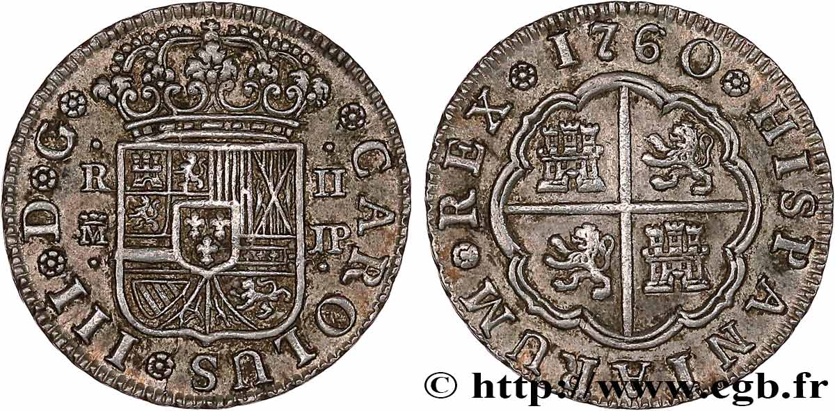 ESPAÑA - REINO DE ESPAÑA - CARLOS III 2 Reales  1760 Madrid MBC 