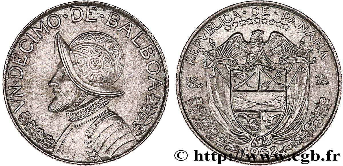 PANAMA 1/10 (Decimo) Balboa Vasco Nunez de Balboa 1962  AU 