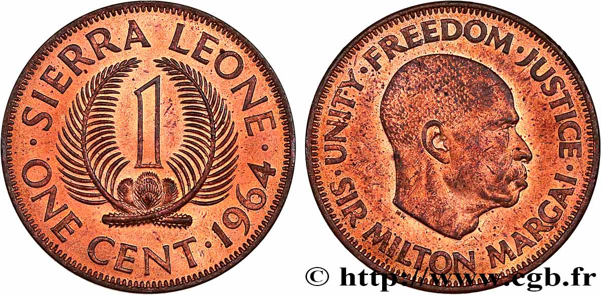 SIERRA LEONE 1 Cent Sir Milton Margai 1964 Royal Mint Londres fST 