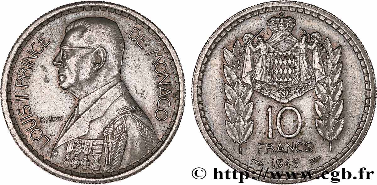 MONACO 10 Francs Louis II 1946 Paris AU 