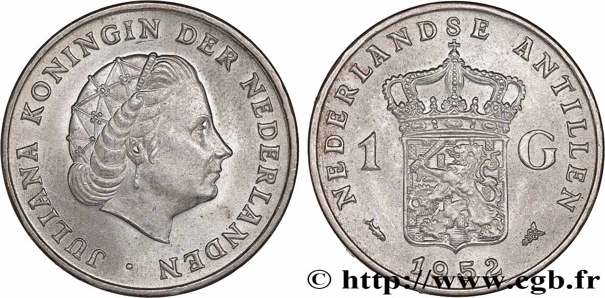 ANTILLES NÉERLANDAISES 1 Gulden reine Juliana 1952 Utrecht SUP 