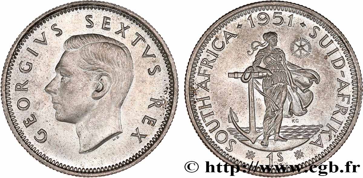 AFRIQUE DU SUD 1 Shilling Georges VI 1951 Pretoria SPL 
