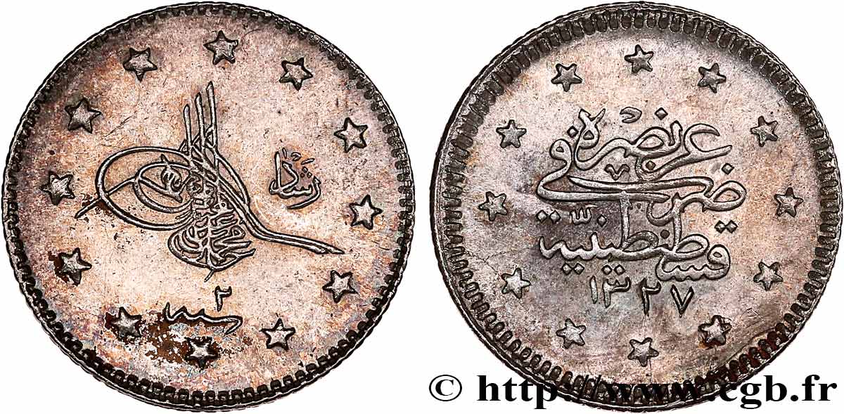 TURQUIE 1 Kurush Muhammad V AH 1327 an 2 1910 Constantinople SUP 