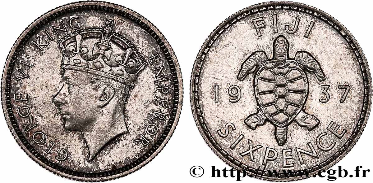 FIJI 6 Pence Georges  VI 1937  AU 