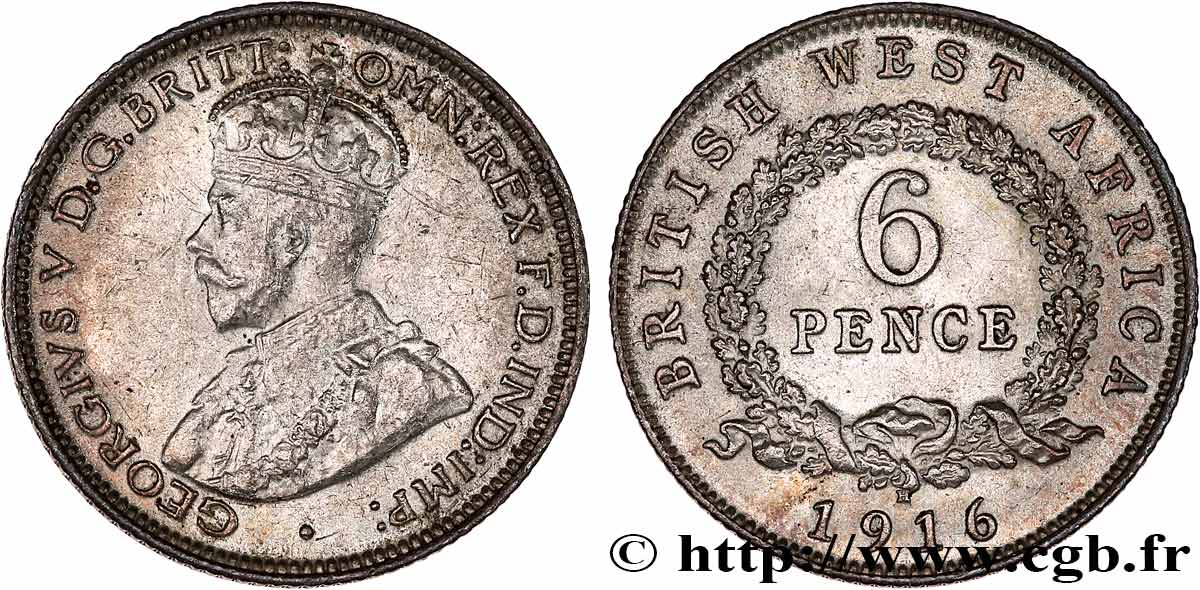 AFRIQUE OCCIDENTALE BRITANNIQUE 6 Pence Georges V 1916 Heaton TTB+ 