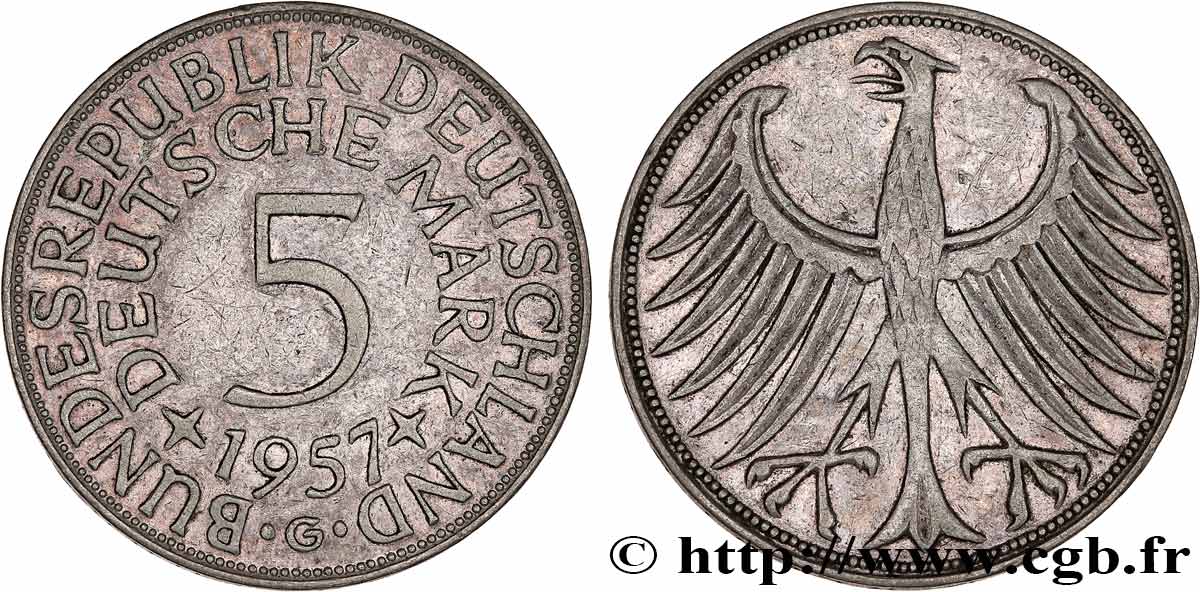 ALLEMAGNE 5 Mark aigle 1957 Karlsruhe TTB 