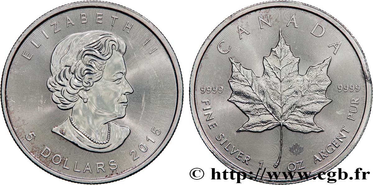 KANADA 5 Dollars (1 once) - Mapple Leaf (Feuille d’érable) 2015 MRC Winnipeg fST 