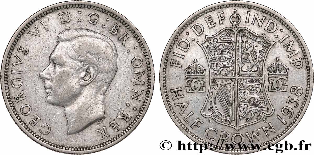 REINO UNIDO 1/2 Crown Georges VI 1938  BC+ 