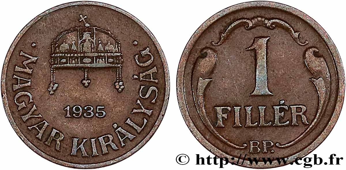 HONGRIE 1 Filler Couronne de Saint-Étienne 1935 Budapest TTB 