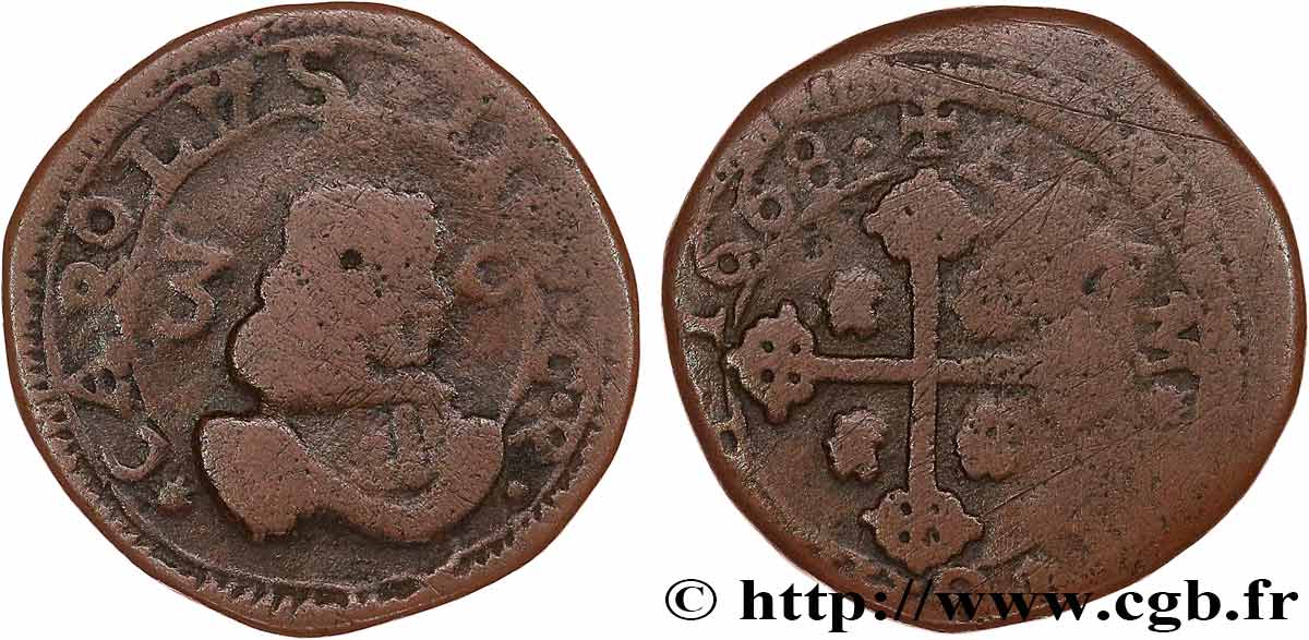 ITALY - KINGDOM OF SARDINIA - CHARLES III 3 Cagliarese ou 6 Denari 1668 Cagliari F 