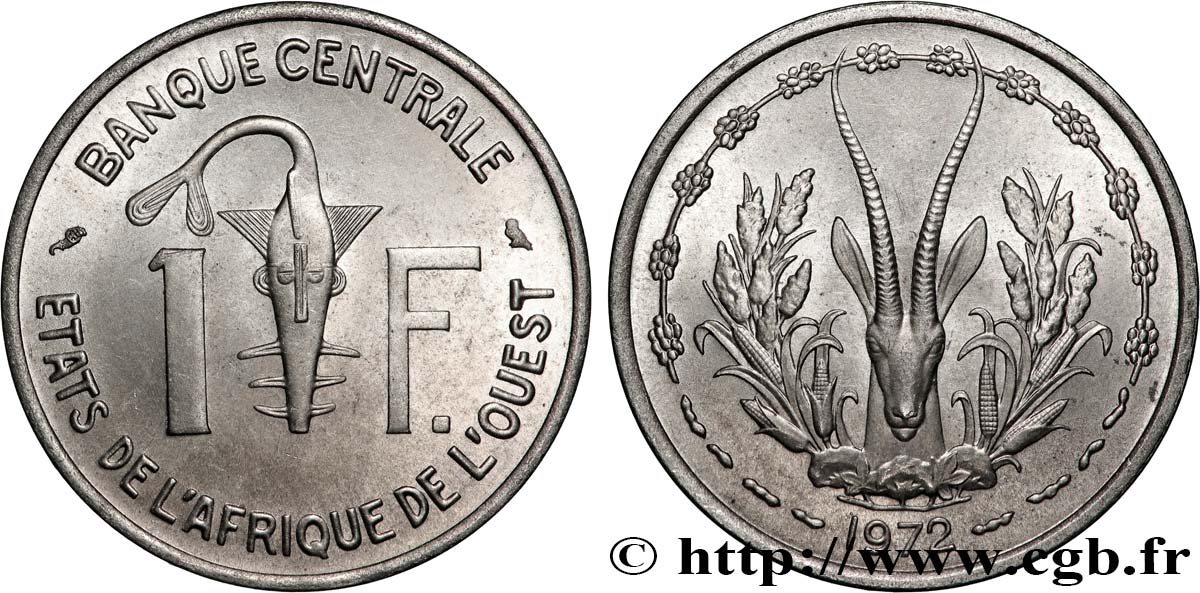 ESTADOS DE ÁFRICA DEL OESTE 1 Franc BCEAO 1972 Paris SC 