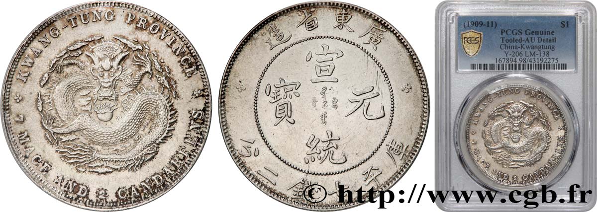 CHINE 1 Dollar Province de Guangdong (1909-1911) Guangzhou (Canton) SUP PCGS