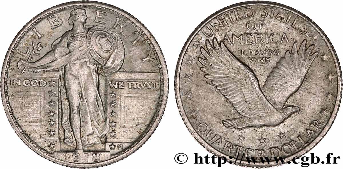 ÉTATS-UNIS D AMÉRIQUE 1/4 Dollar Liberty 1918 Philadelphie TTB 