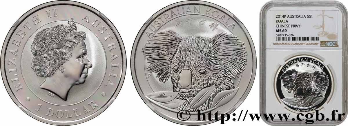 AUSTRALIA 1 Dollar Koala Proof 2014  MS69 NGC