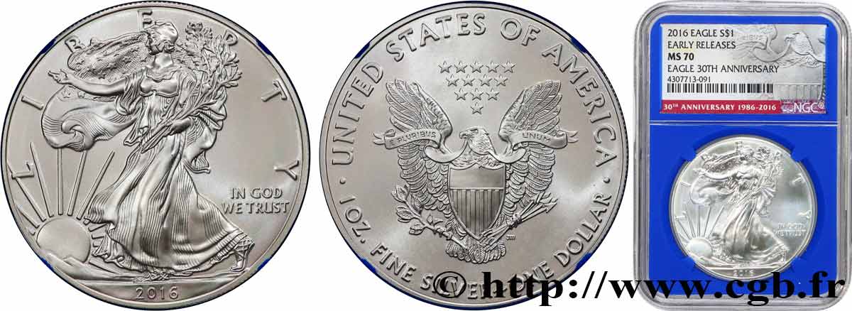 UNITED STATES OF AMERICA 1 Dollar Silver Eagle 2016  MS70 NGC